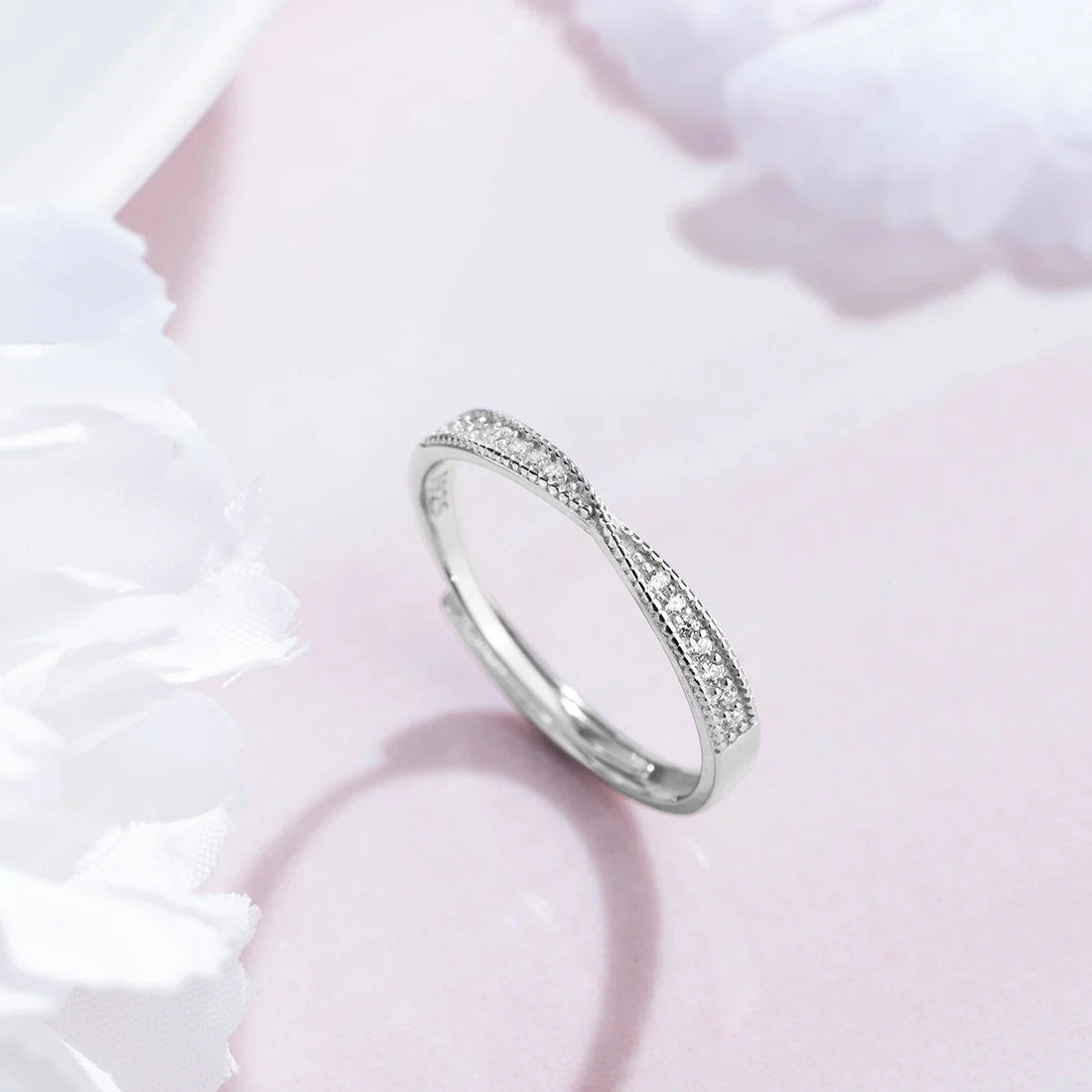 CZ Studded 925 Sterling Silver Women Ring (Adjustable)