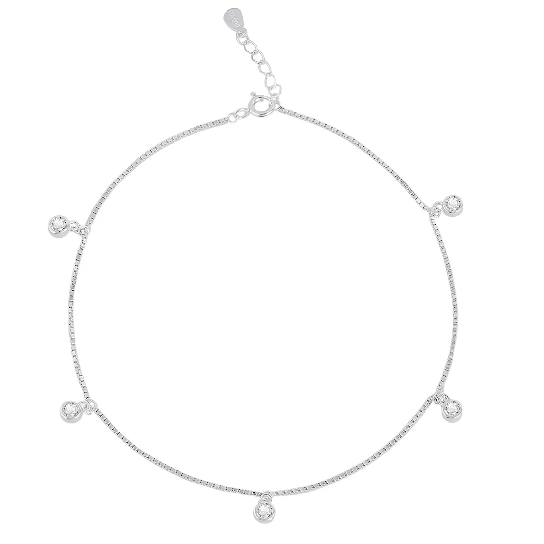 Drop CZ Rhodium plated 925 Sterling Silver Anklet - Image 10
