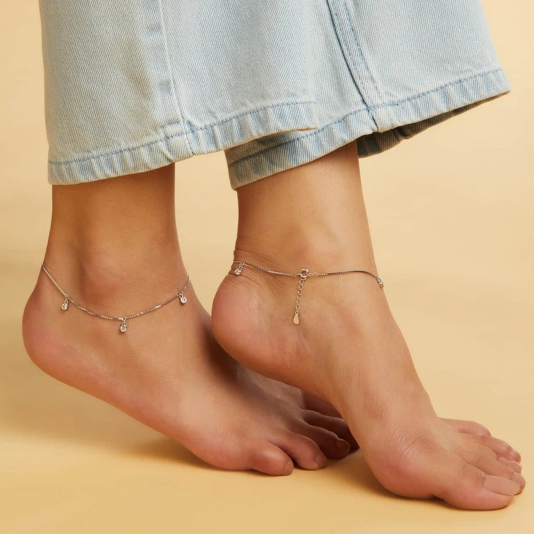 Drop CZ Rhodium plated 925 Sterling Silver Anklet - Image 8