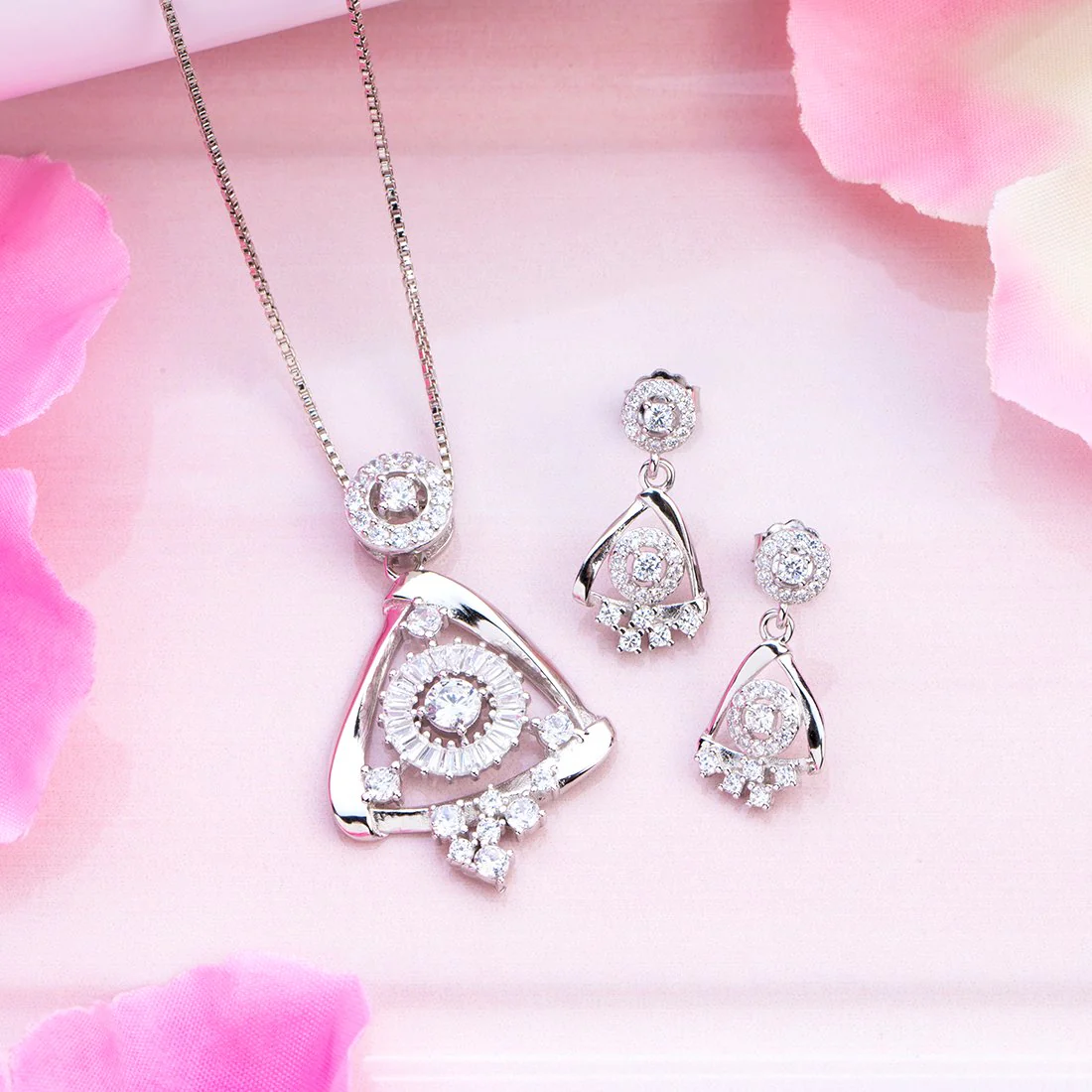 Zirconia Radiance Harmony Rhodium-Plated 925 Sterling Silver Jewelry Set
